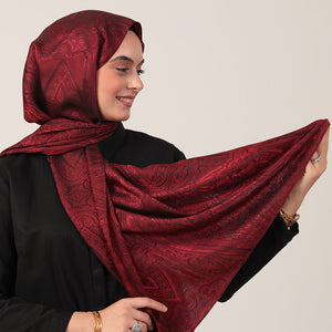 İpeksi Çift Taraflı Jakar Şal - Hint - Bordo