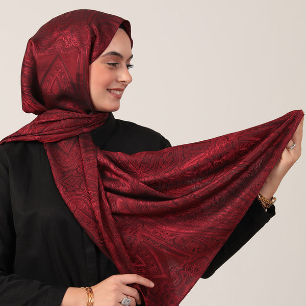 İpeksi Çift Taraflı Jakar Şal - Hint - Bordo