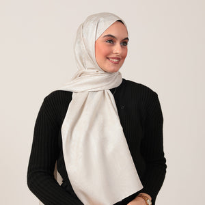 İpeksi Çift Taraflı Jakar Şal - Hint - İnci Beyazı
