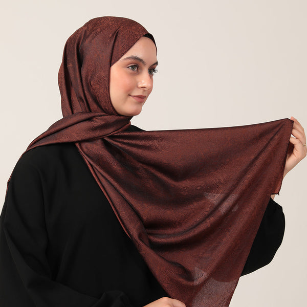 İpeksi Çift Taraflı Jakar Şal - Mandala Desen - Bakır