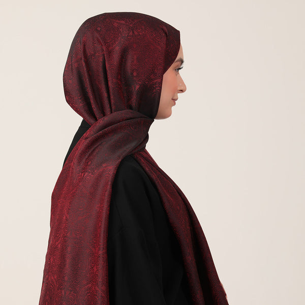 İpeksi Çift Taraflı Jakar Şal - Mandala Desen - Bordo
