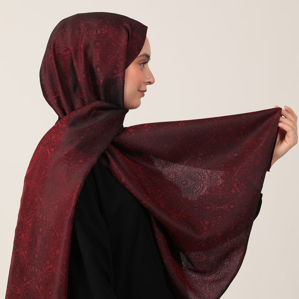 İpeksi Çift Taraflı Jakar Şal - Mandala Desen - Bordo