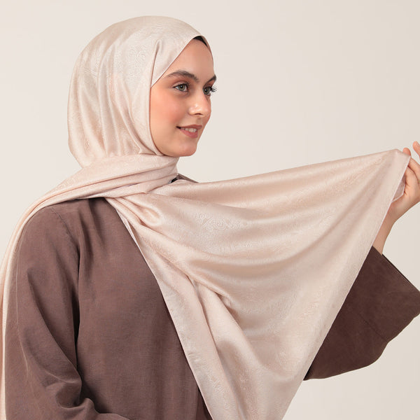 İpeksi Çift Taraflı Jakar Şal - Mandala Desen - Latte