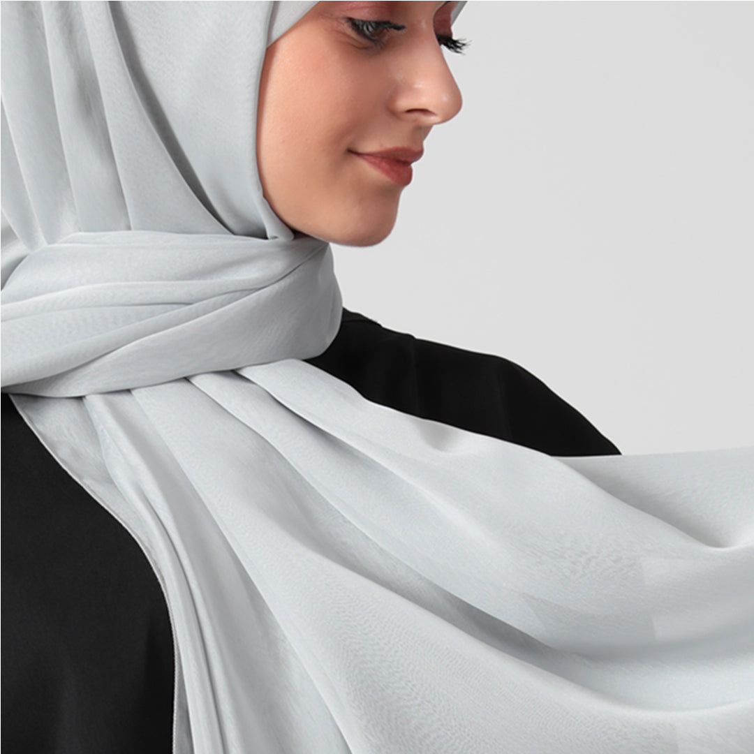 Janjanlı Şifon Şal - Buz Beyazı
