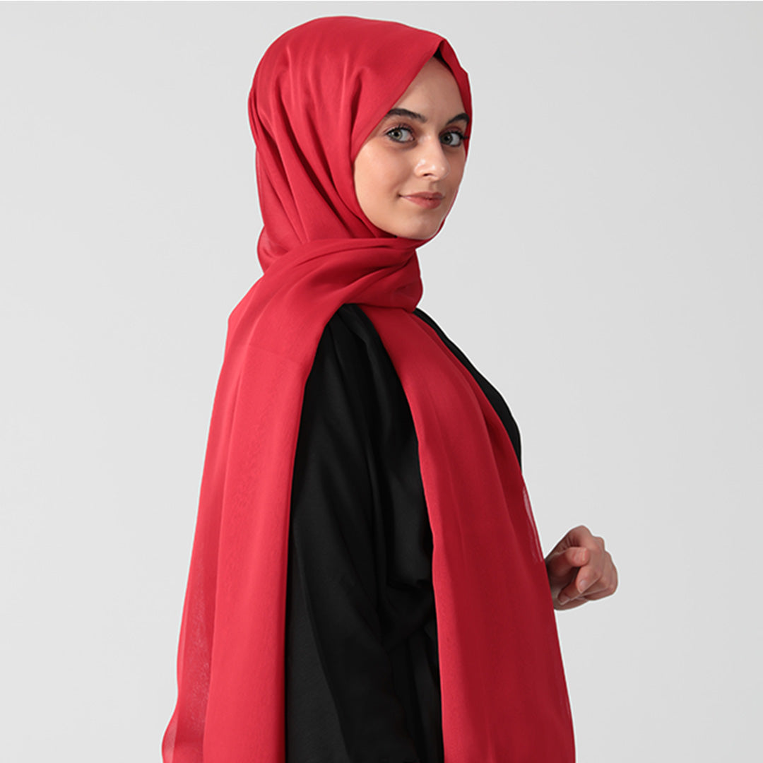 Janjanlı Şifon Şal - Kırmızı