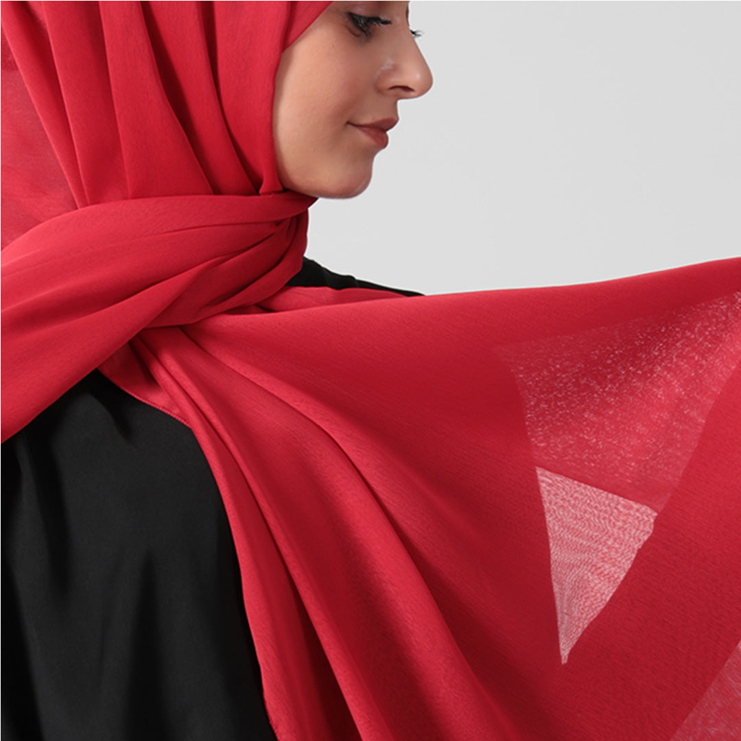 Janjanlı Şifon Şal - Kırmızı