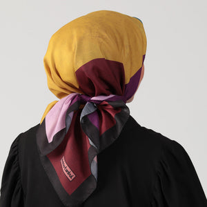 Pamuk İpek Eşarp - Asimetrik Desen - Hardal