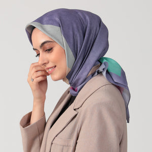 Pamuk İpek Eşarp - Asimetrik Desen - Lila