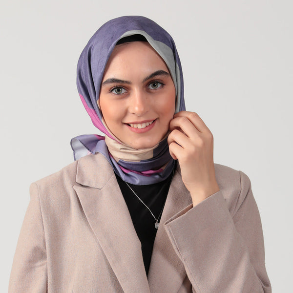 Pamuk İpek Eşarp - Asimetrik Desen - Lila