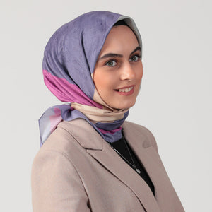 Pamuk İpek Eşarp - Asimetrik Desen - Lila