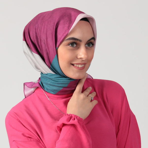 Pamuk İpek Eşarp - Asimetrik Desen - Mürdüm