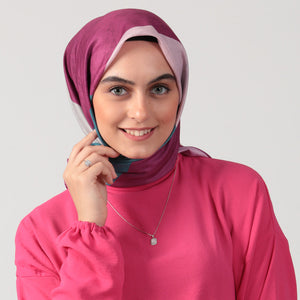 Pamuk İpek Eşarp - Asimetrik Desen - Mürdüm