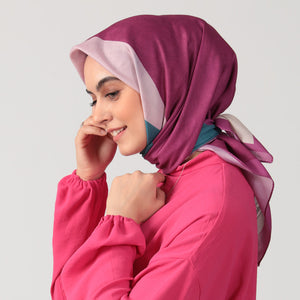 Pamuk İpek Eşarp - Asimetrik Desen - Mürdüm