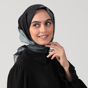 Pamuk İpek Eşarp - Asimetrik Desen - Siyah