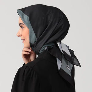 Pamuk İpek Eşarp - Asimetrik Desen - Siyah