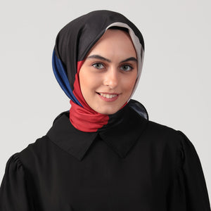 Pamuk İpek Eşarp - Asimetrik Desen - Siyah Saks