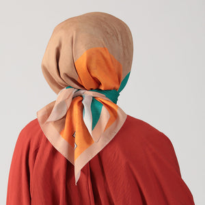 Pamuk İpek Eşarp - Asimetrik Desen - Turuncu