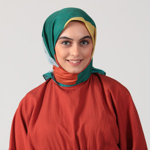 Pamuk İpek Eşarp - Asimetrik Desen - Zümrüt Yeşili