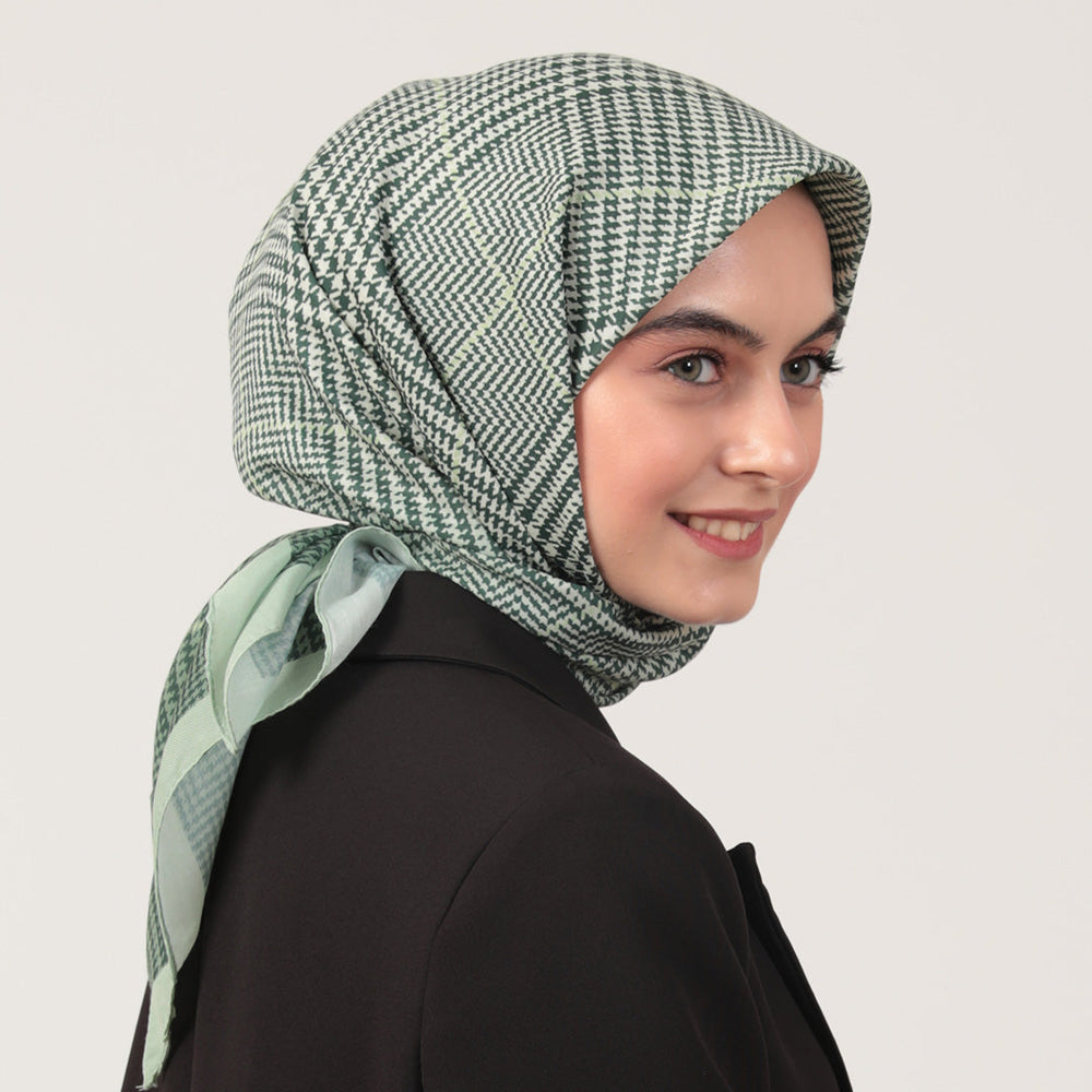 Pamuk İpek Eşarp - Atkı Desen - Açık Yeşil