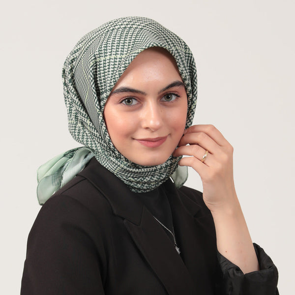 Pamuk İpek Eşarp - Atkı Desen - Açık Yeşil