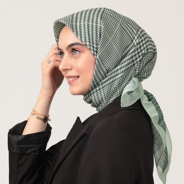 Pamuk İpek Eşarp - Atkı Desen - Açık Yeşil