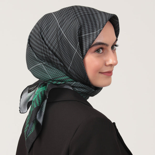 Pamuk İpek Eşarp - Atkı Desen - Benetton Yeşili