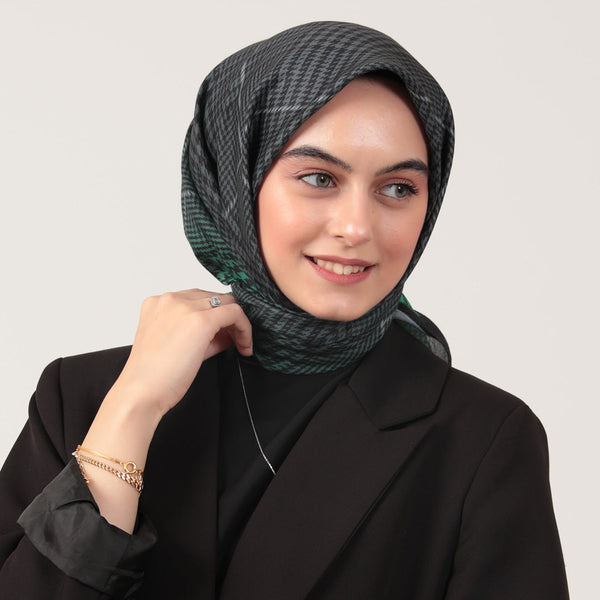 Pamuk İpek Eşarp - Atkı Desen - Benetton Yeşili