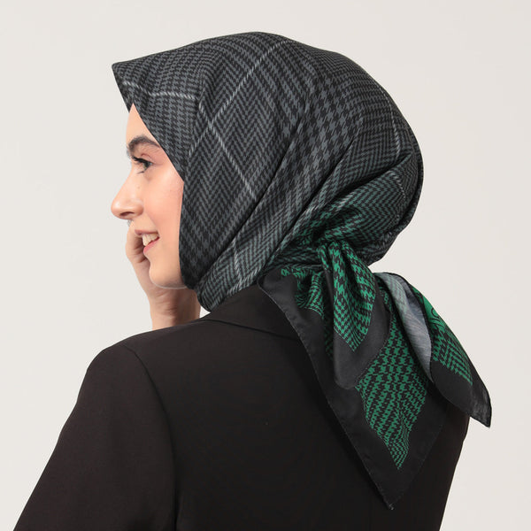 Pamuk İpek Eşarp - Atkı Desen - Benetton Yeşili