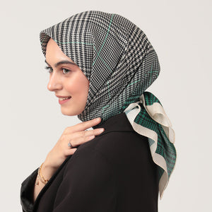 Pamuk İpek Eşarp - Atkı Desen - Çam Yeşili