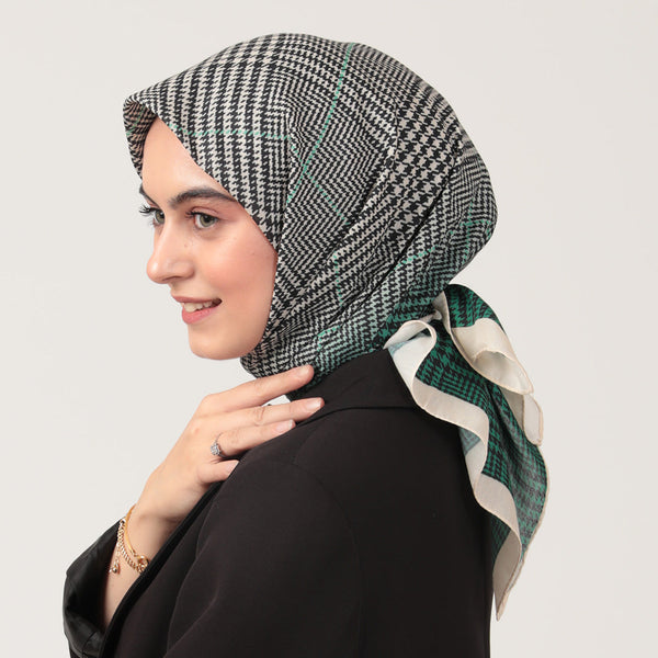 Pamuk İpek Eşarp - Atkı Desen - Çam Yeşili