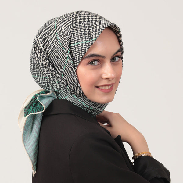 Pamuk İpek Eşarp - Atkı Desen - Çam Yeşili