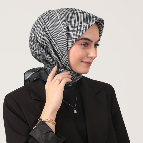 Pamuk İpek Eşarp - Atkı Desen - Gri