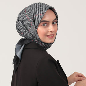 Pamuk İpek Eşarp - Atkı Desen - Gri Kırmızı