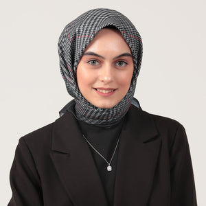 Pamuk İpek Eşarp - Atkı Desen - Gri Kırmızı