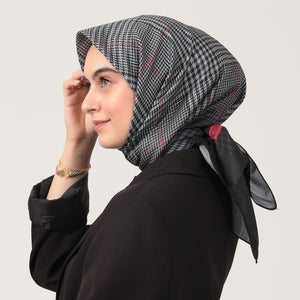 Pamuk İpek Eşarp - Atkı Desen - Gri Kırmızı