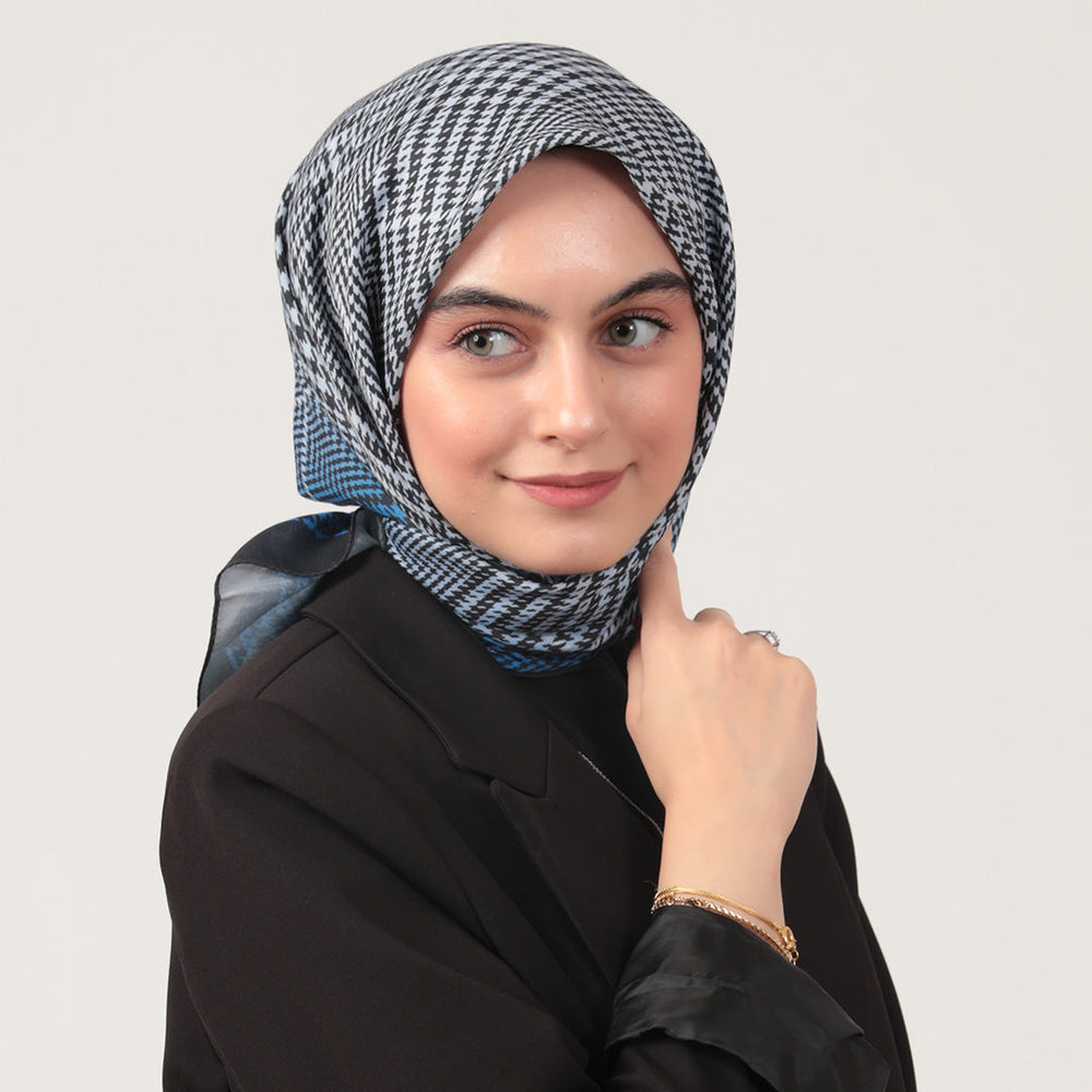 Pamuk İpek Eşarp - Atkı Desen - İndigo