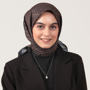 Pamuk İpek Eşarp - Atkı Desen - Kahverengi