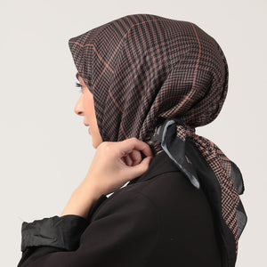 Pamuk İpek Eşarp - Atkı Desen - Kahverengi