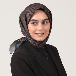 Pamuk İpek Eşarp - Atkı Desen - Kahverengi