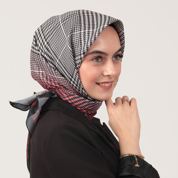 Pamuk İpek Eşarp - Atkı Desen - Kırmızı