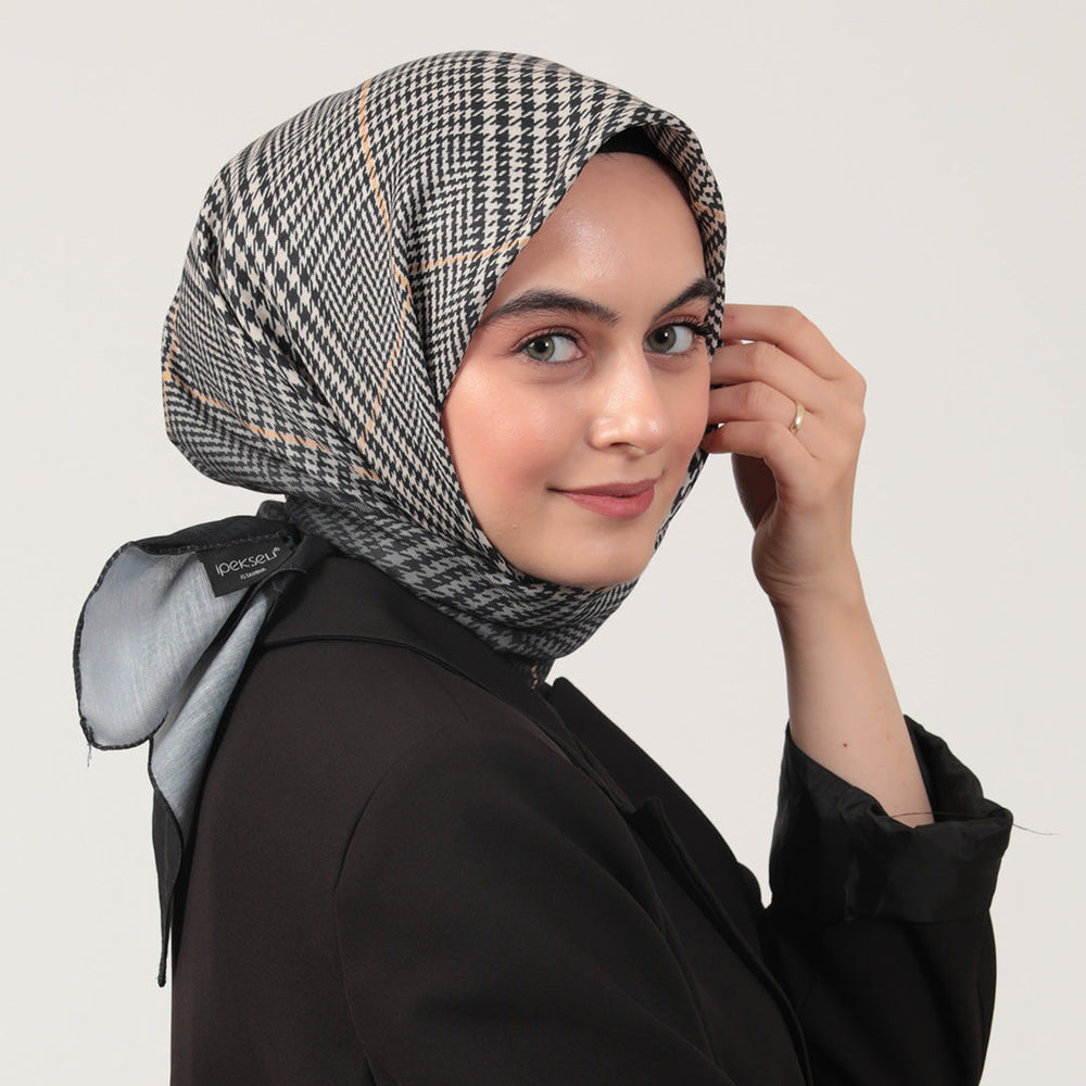 Pamuk İpek Eşarp - Atkı Desen - Latte