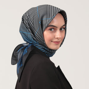 Pamuk İpek Eşarp - Atkı Desen - Saks Mavisi