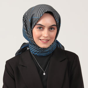 Pamuk İpek Eşarp - Atkı Desen - Saks Mavisi