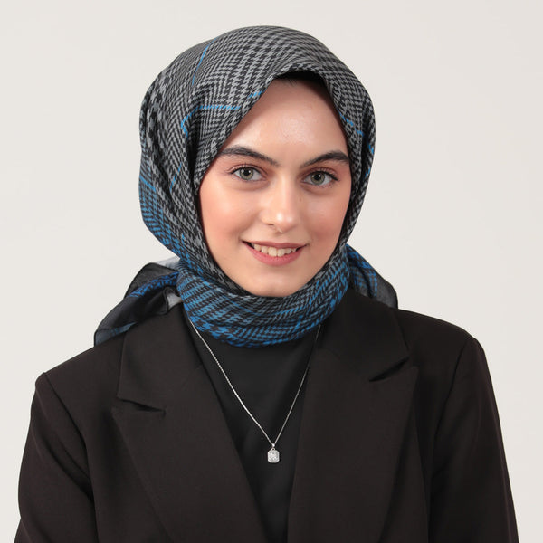 Pamuk İpek Eşarp - Atkı Desen - Saks Mavisi