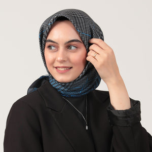 Pamuk İpek Eşarp - Atkı Desen - Saks Mavisi