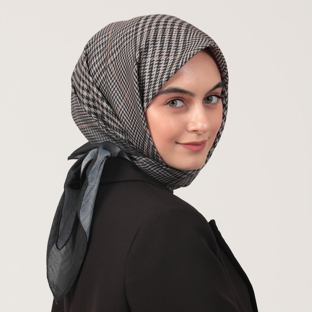 Pamuk İpek Eşarp - Atkı Desen - Vizon