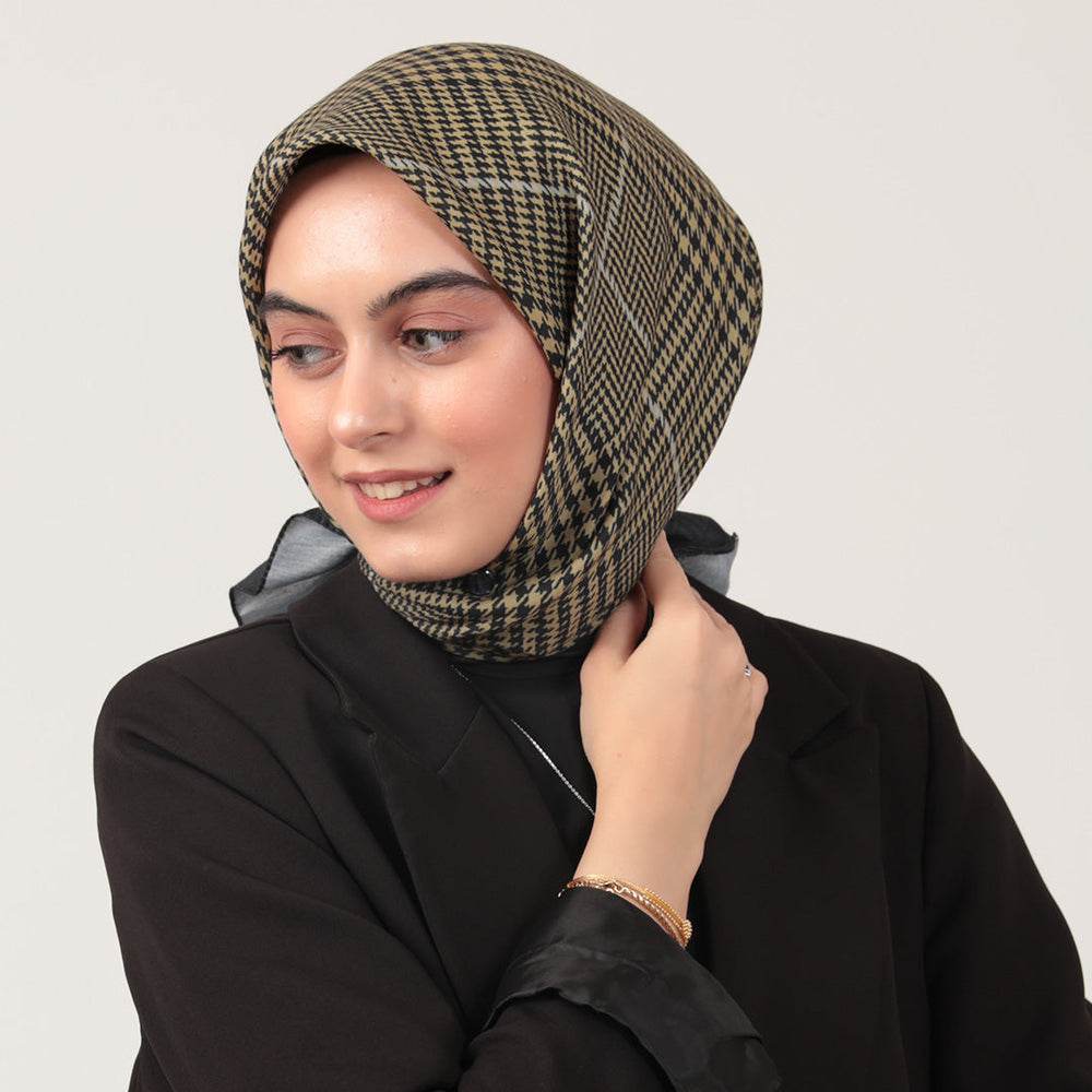 Pamuk İpek Eşarp - Atkı Desen - Yağ Yeşili