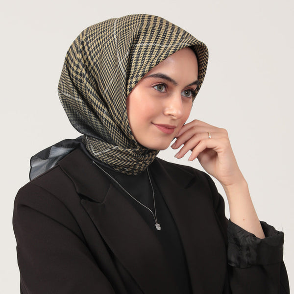 Pamuk İpek Eşarp - Atkı Desen - Yağ Yeşili