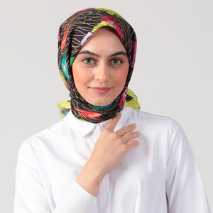 Pamuk İpek Eşarp - Bahar Bahçesi Desen - Fıstık