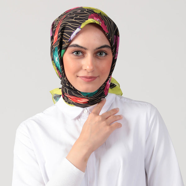 Pamuk İpek Eşarp - Bahar Bahçesi Desen - Fıstık